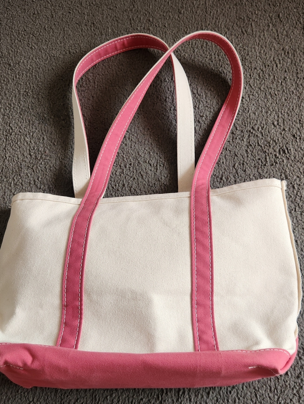 L.L. BEAN Mini Boat & Tote Pink Team Milk Off White Pink Trim Heavyweight Canvas - Picture 5 of 10